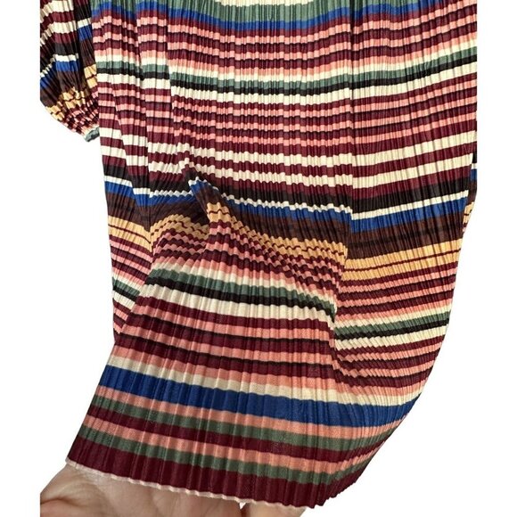 Zara Dress Fall Colors Striped Pleated Empire Waist SZ Medium Square Neck - Picture 6 of 13